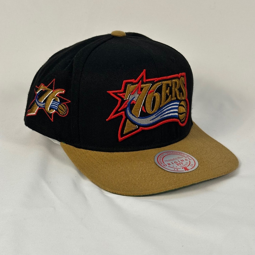 Philadelphia 76ers Mitchell & Ness Snapback Hat Mens OSFM Black Gold NBA Cap